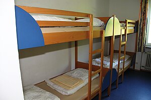 Ein Mehrbettzimmer. Zu sehen sind zwei Stockbetten.